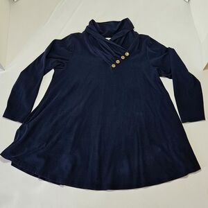 Larace 2X Navy Cowl Neck Tunic Top • Button Detail Soft Stretch Long Sleeve